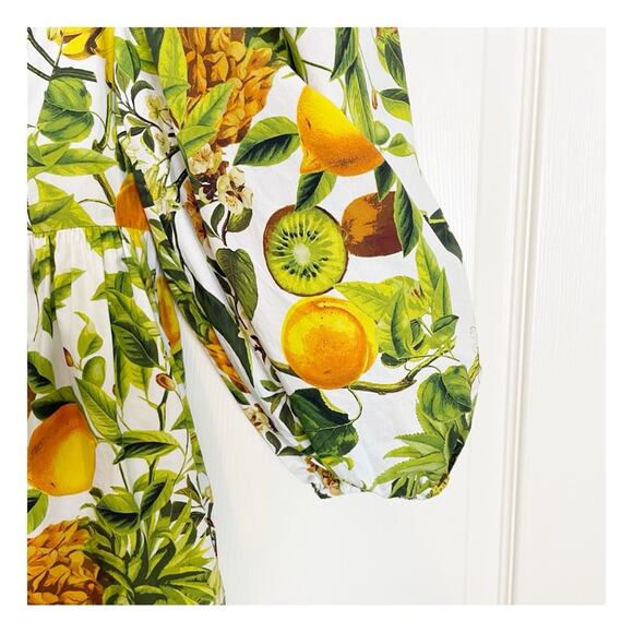 Cara Cara Sip Sip Banana Fruit Print Puff Sleeve Babydoll Cotton Dress Sz XS - Picture 6 of 12